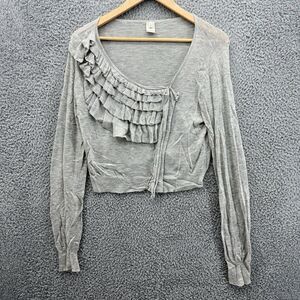 Trouvé Womens Size 1 Gray Button Up Lightweight Ruffle‎ Casual Cardigan Sweater